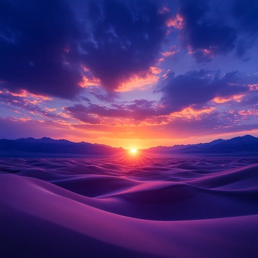 Purple desert dunes at sunset